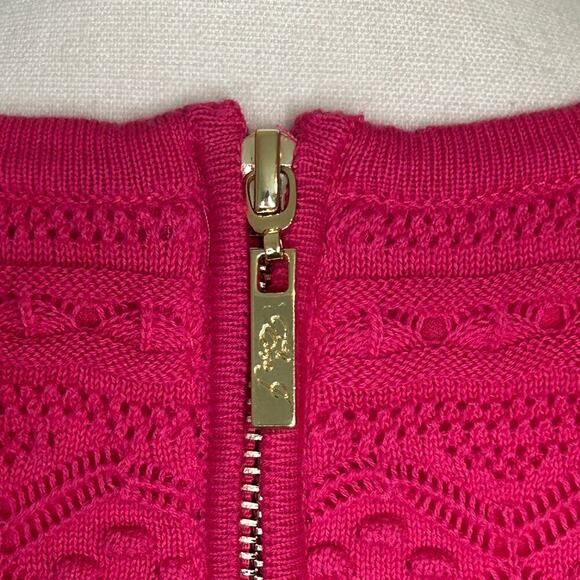 Eliza J NWT hot pink sleeveless crochet knit knee length dress size L - Picture 5 of 9